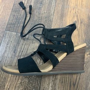 Dr. Scholl's lace up black sandals.